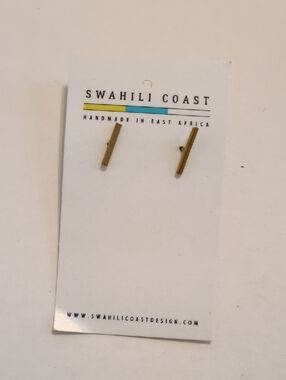 Swahili Coast Gold Bar Stud Earrings Handmade Minimalist Artisan Jewelry